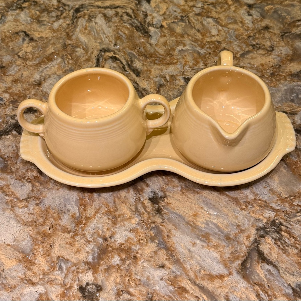 NICE Vintage Fiesta Pastel Yellow Cream and Sugar Set With Tray (No Sugar Lid)